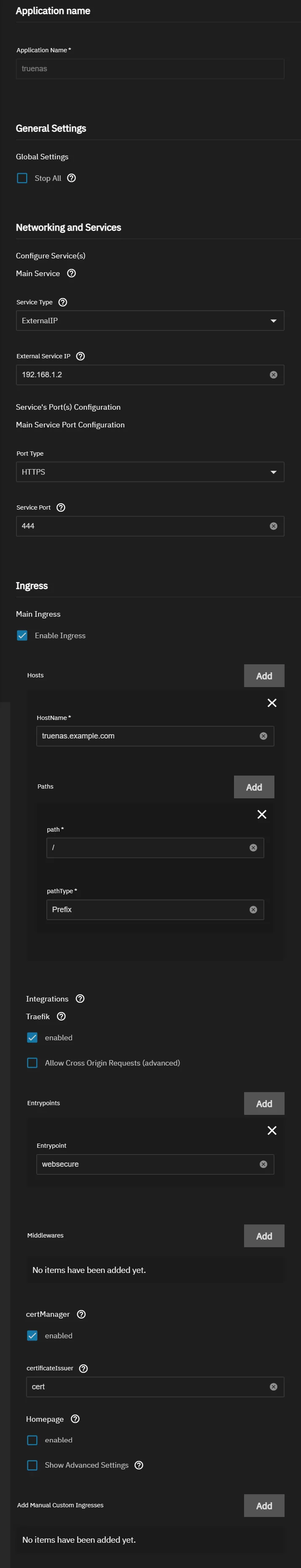Screenshot with External Service settings overview